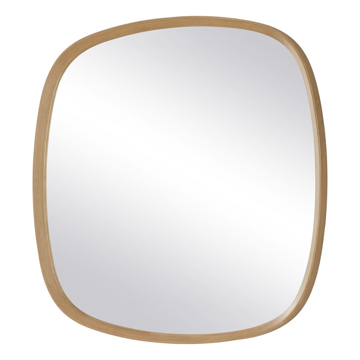 Square mirror with a wooden frame on a white background
