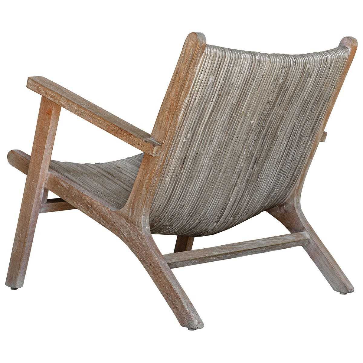Wooden armchair with woven backrest on a white background