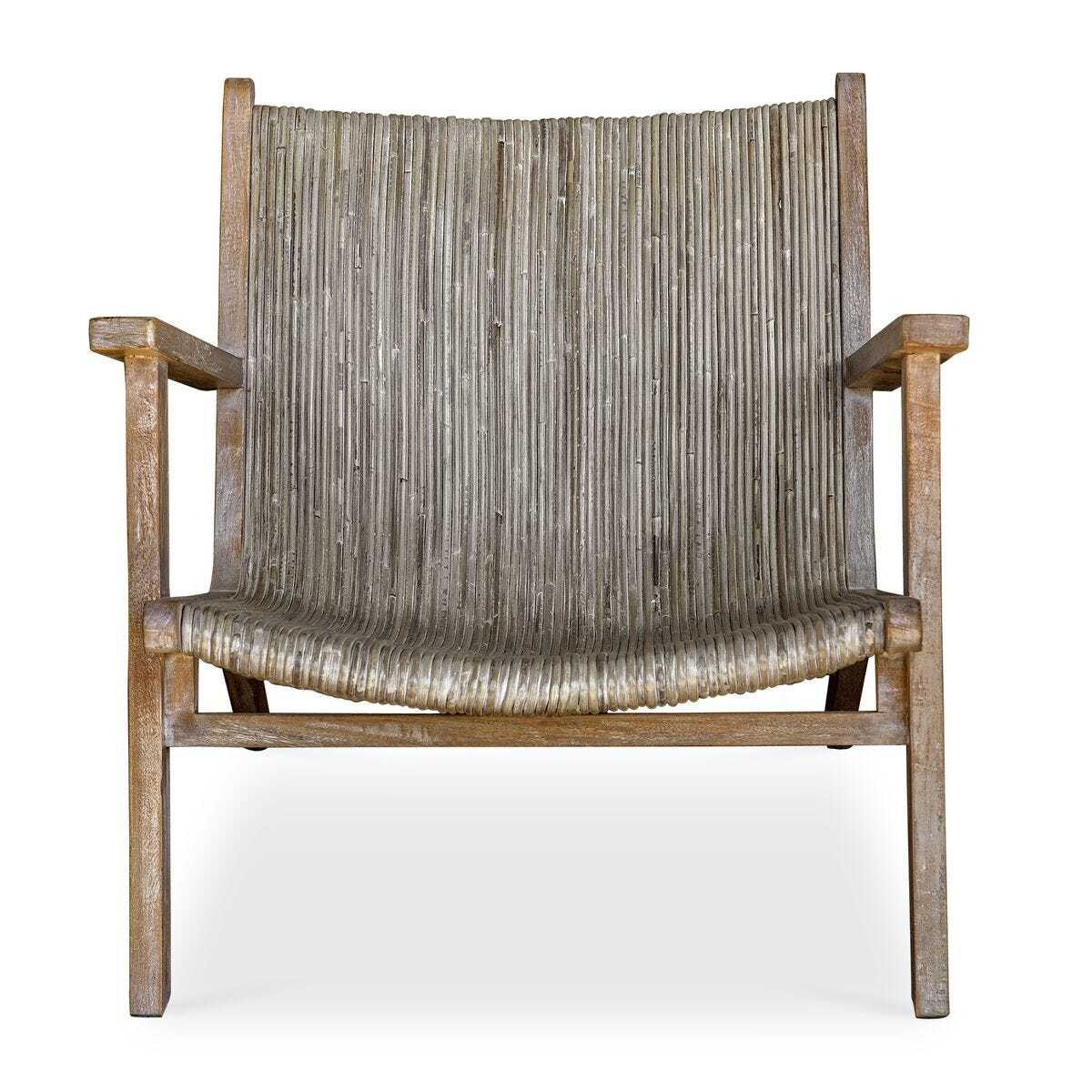 Wooden chair with woven backrest on a white background
