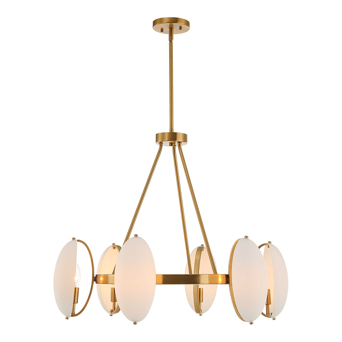 Lighted six bulb chandelier with brass.