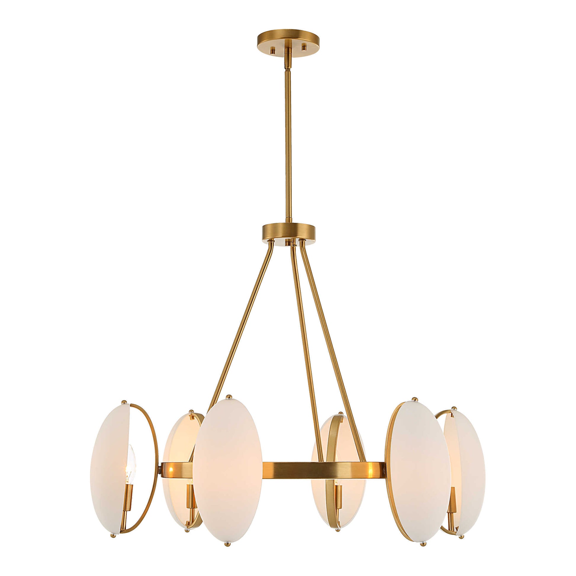 Lighted six bulb chandelier with brass.