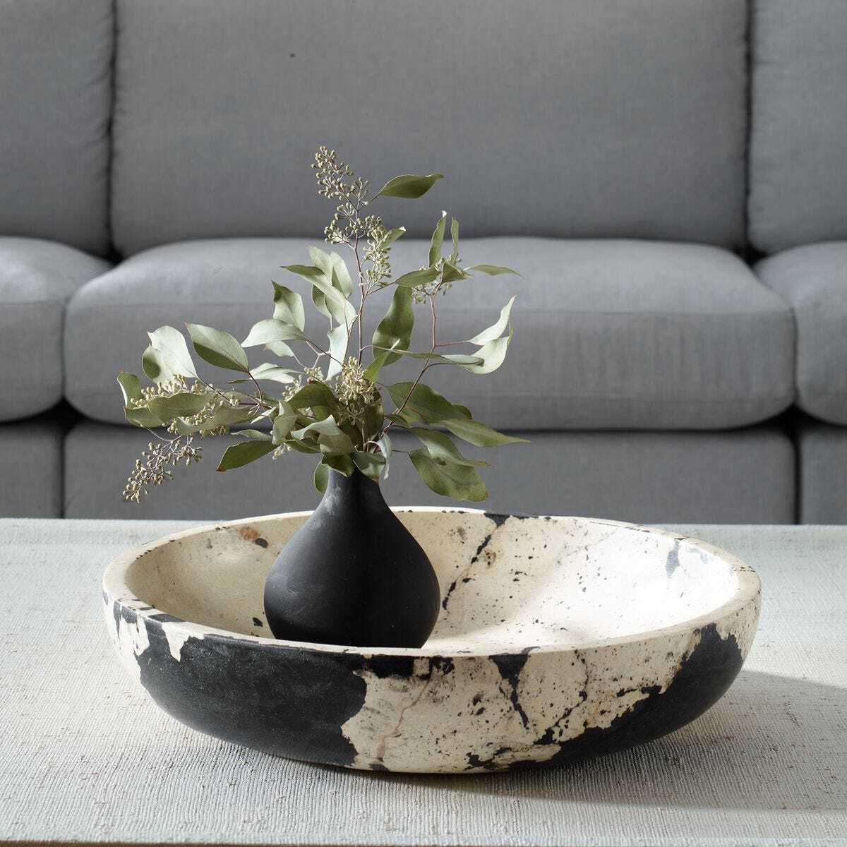 ✨DOMANI花器✨Wabi-Sabi Bowl 廃盤ドマーニ 未使用 和風鉢 Limestone Wabi Sabi Bowl - Black and White Modern Centerpiece