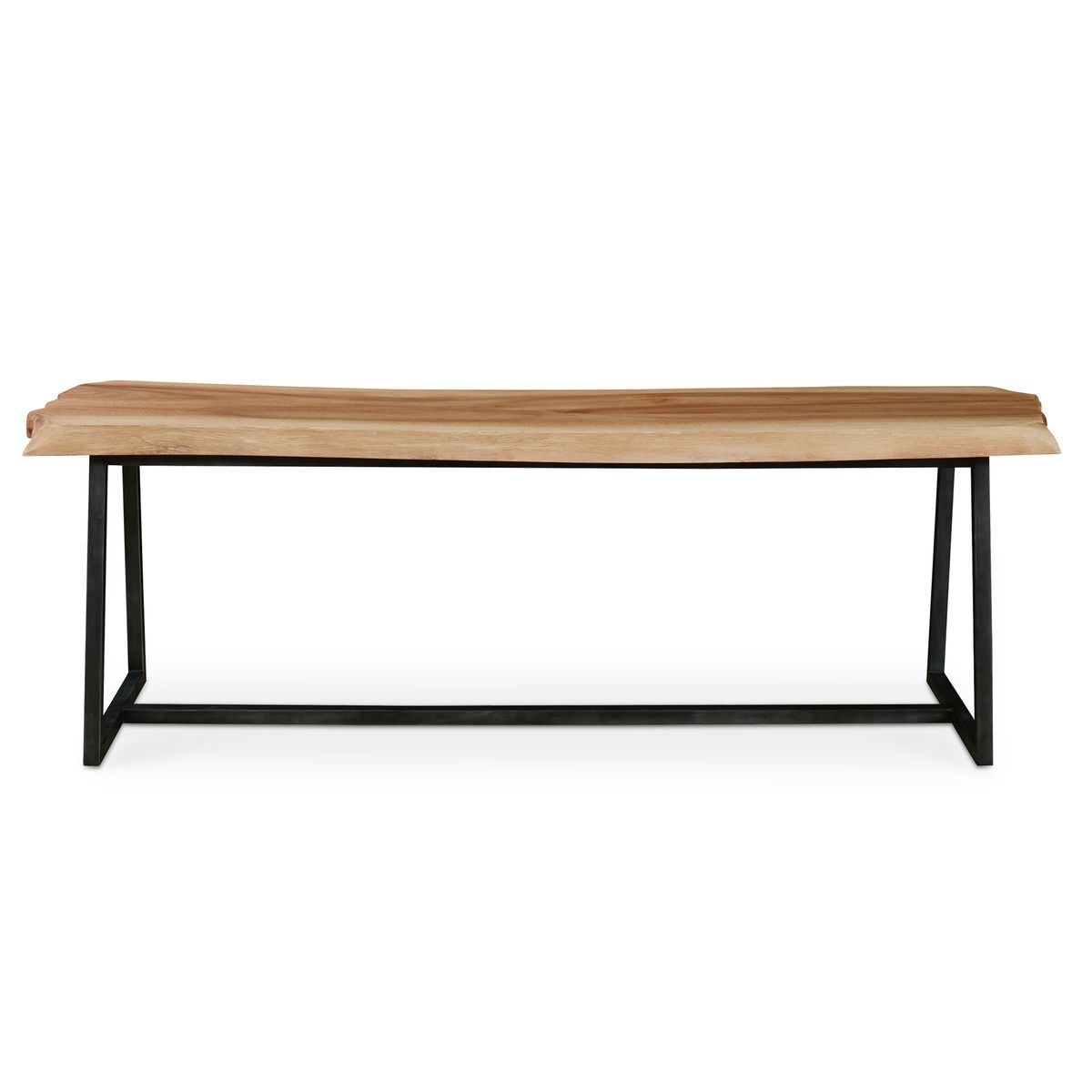Wooden bench with black metal frame on a white background