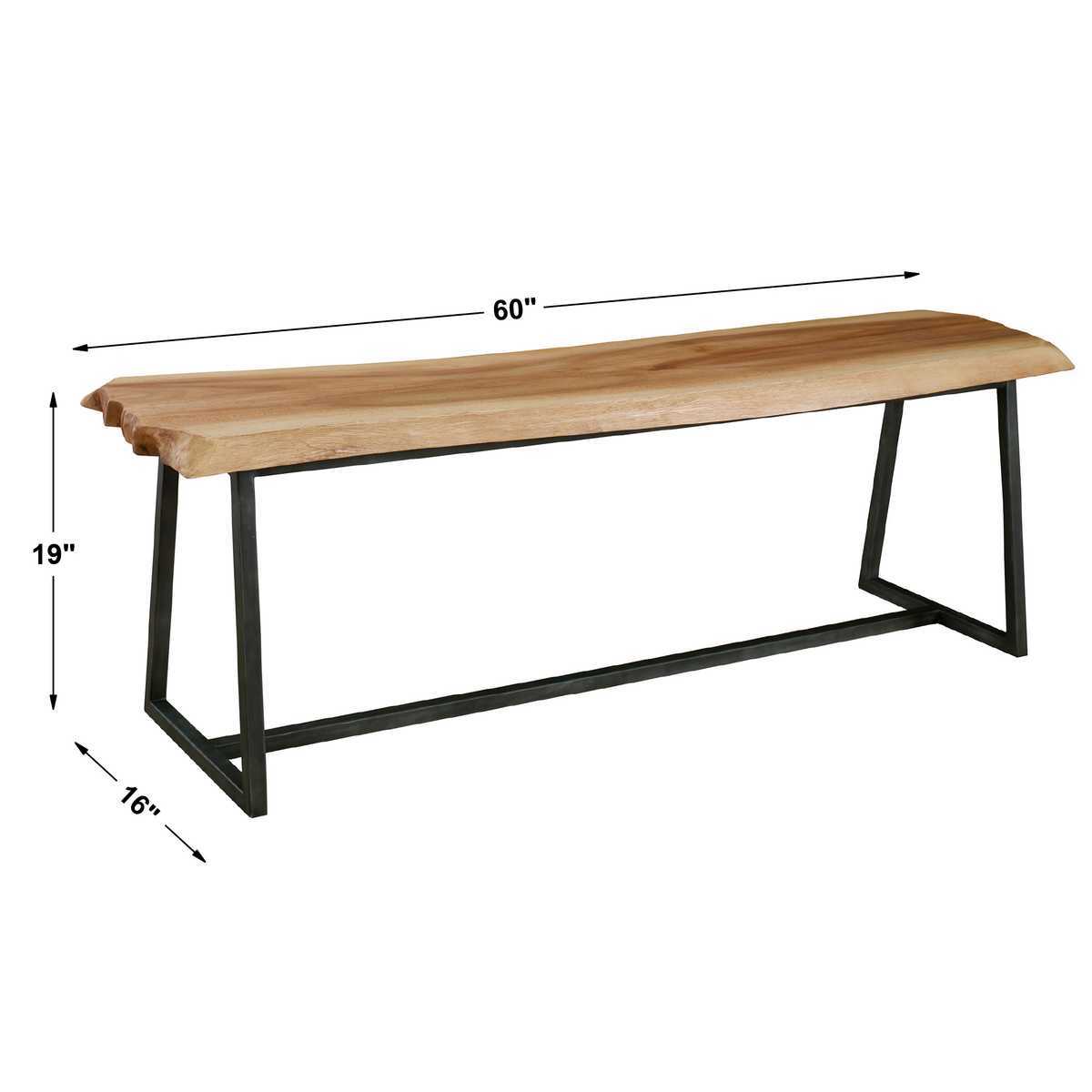 Wooden bench with dimensions labeled on a white background