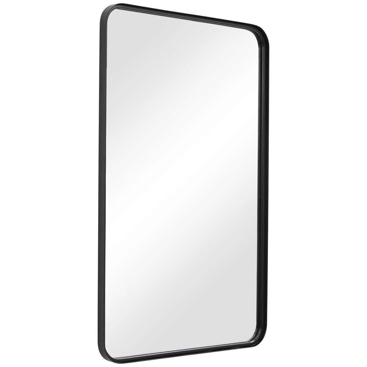 Rectangular mirror with a black frame on a white background