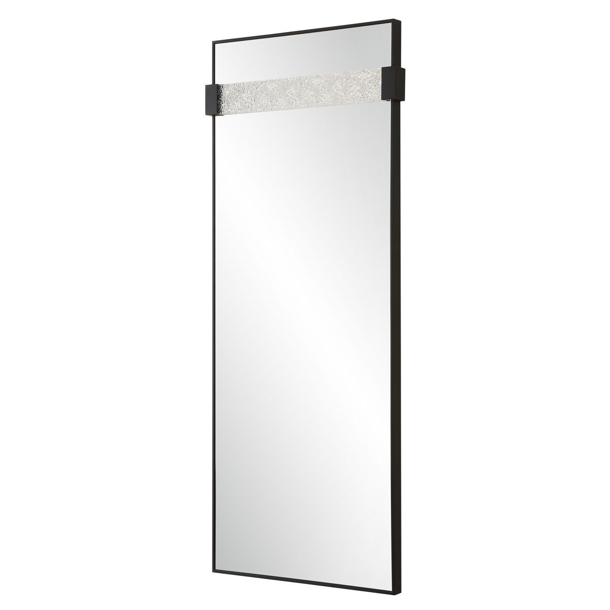 Rectangular mirror with a black frame on a white background