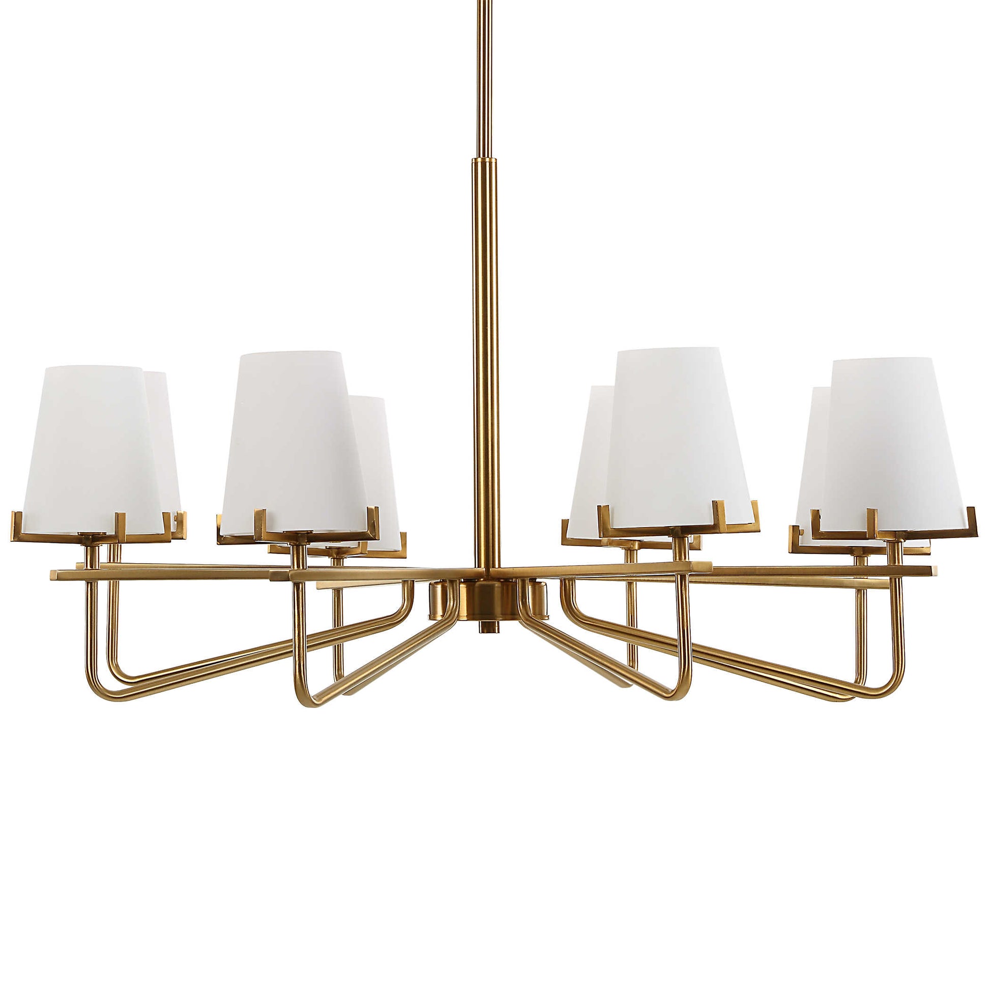 Unlit chandelier with brass.