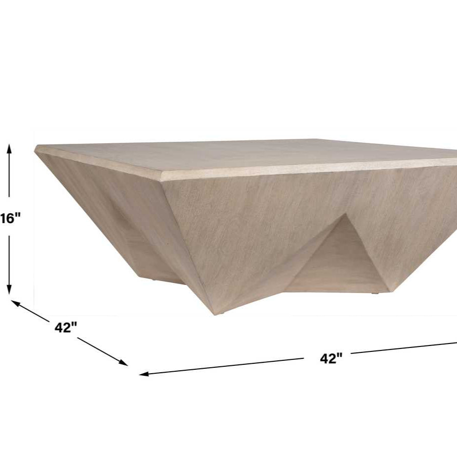 Wooden coffee table with dimensions on a white background
