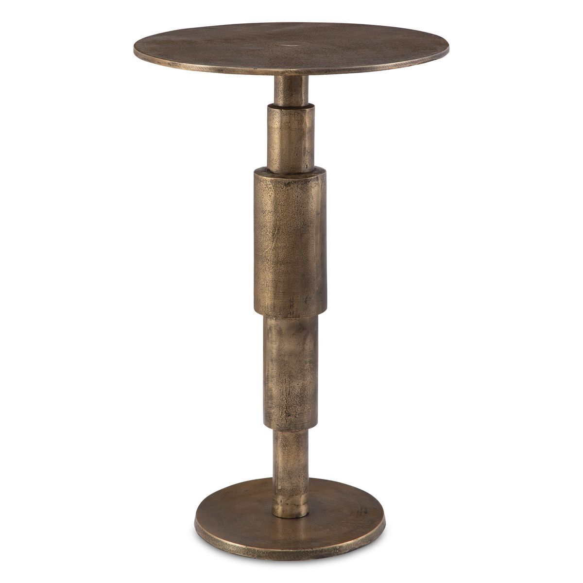 Bronze side table with a cylindrical design on a white background
