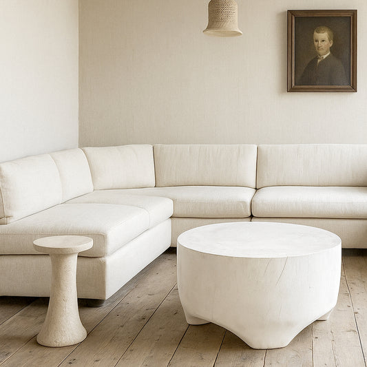 White wood coffee table.