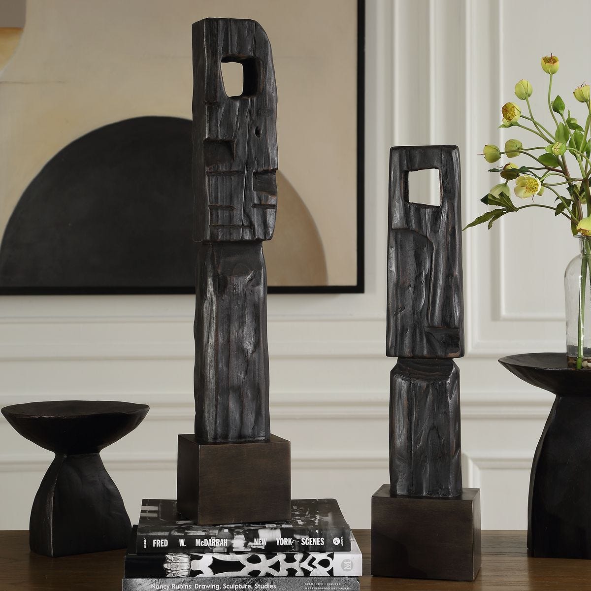 Modern wood sculpture.