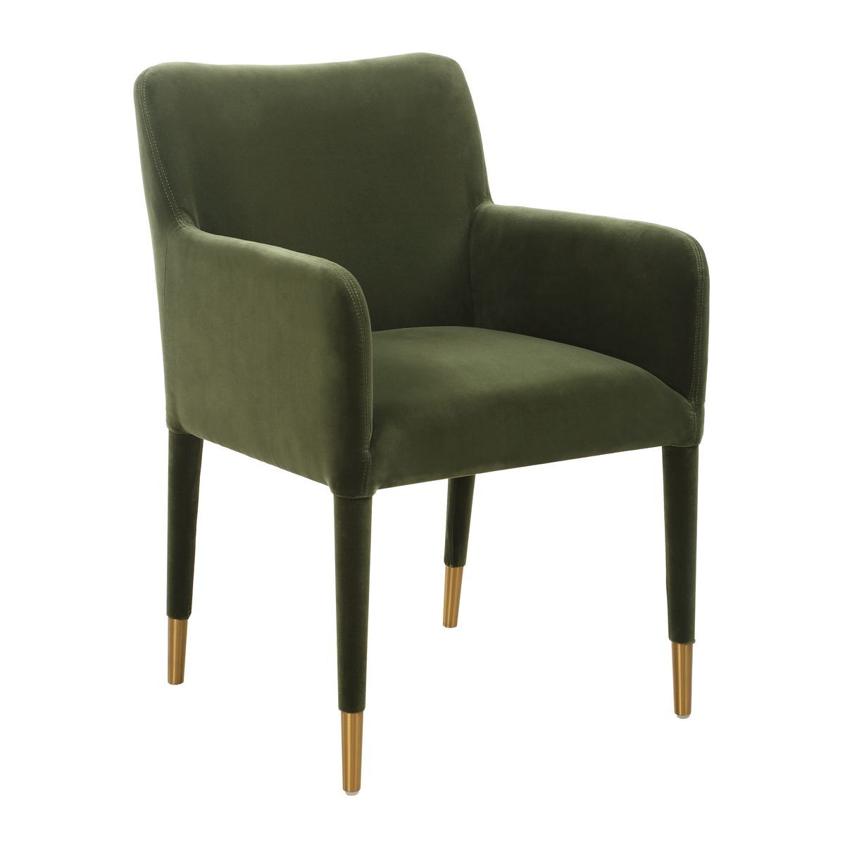 Green armchair with gold legs on a white background