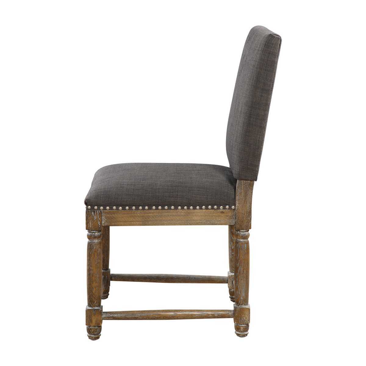 Dark brown wooden chair with upholstered seat on a white background