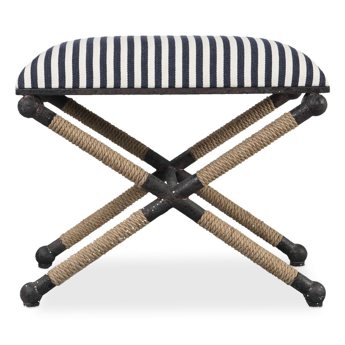 Striped stool with rope legs on a white background