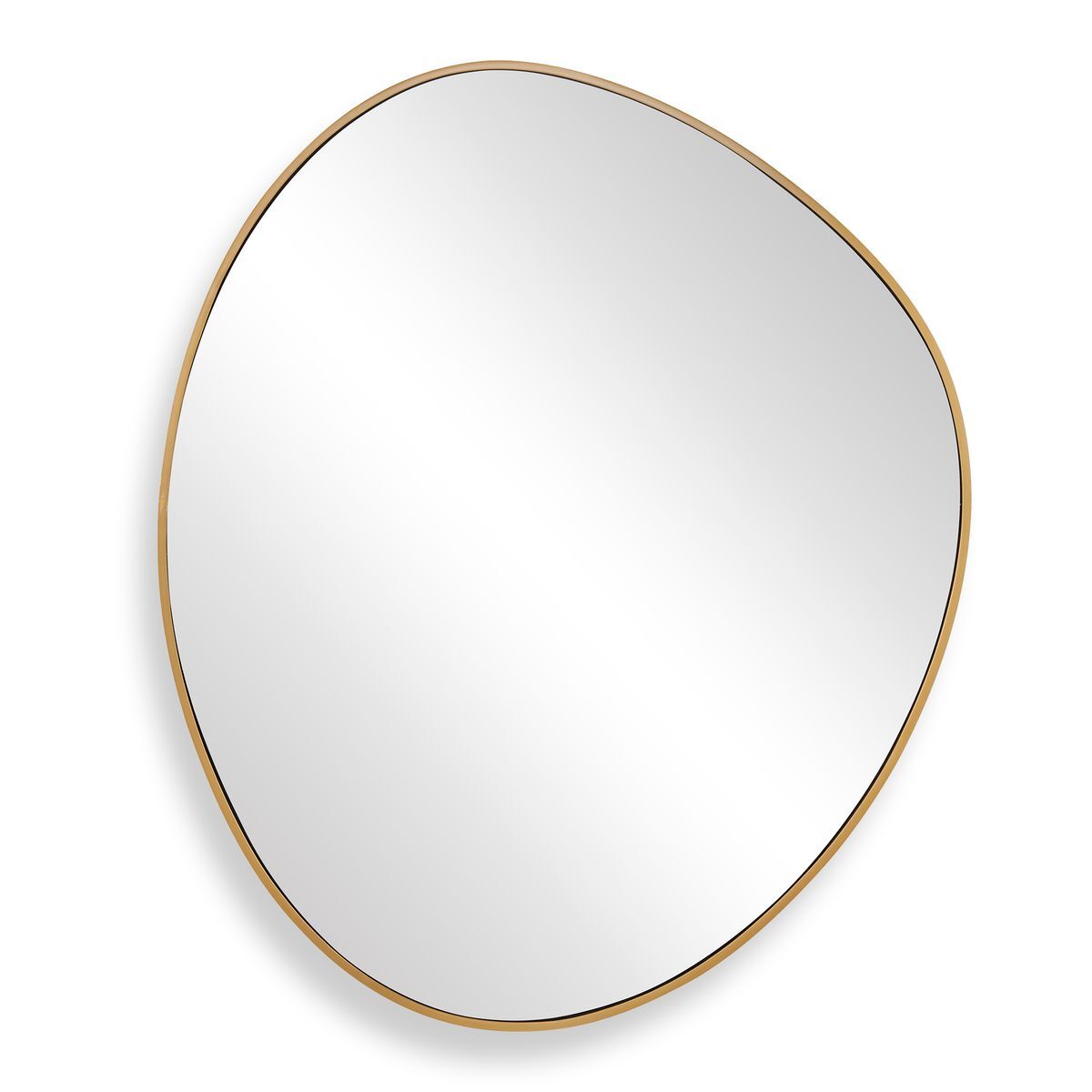 Organic wavy mirror with a gold frame on a white background