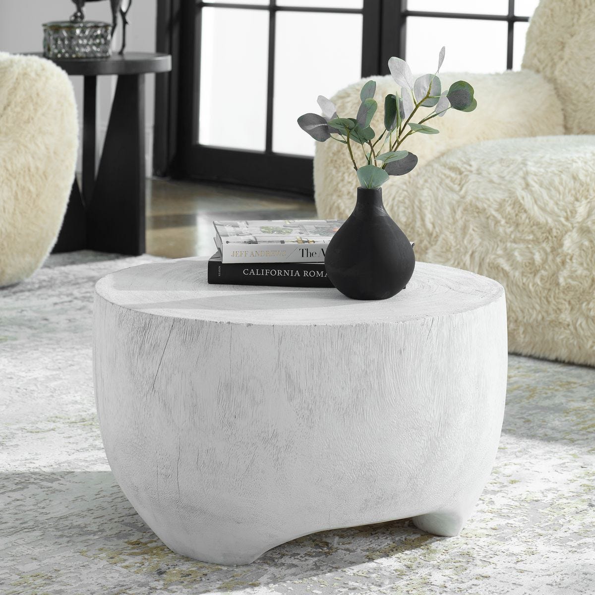 Organic white wood coffee table.