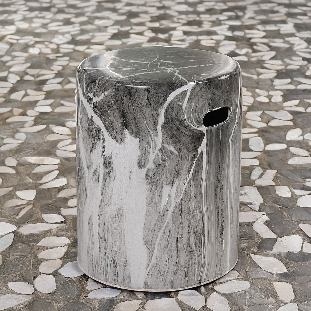 Contemporary Garden Stool — Ceramic Marbled Finish