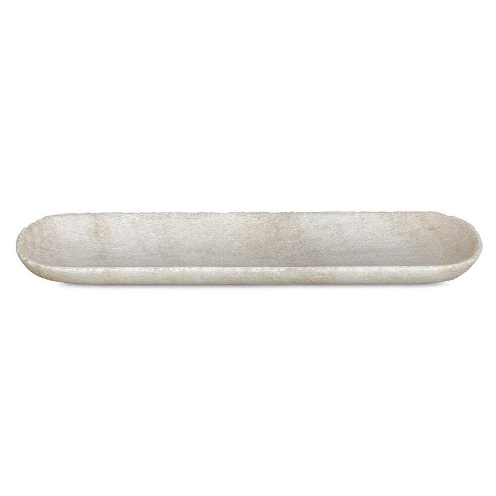 Long, narrow marble tray on a white background