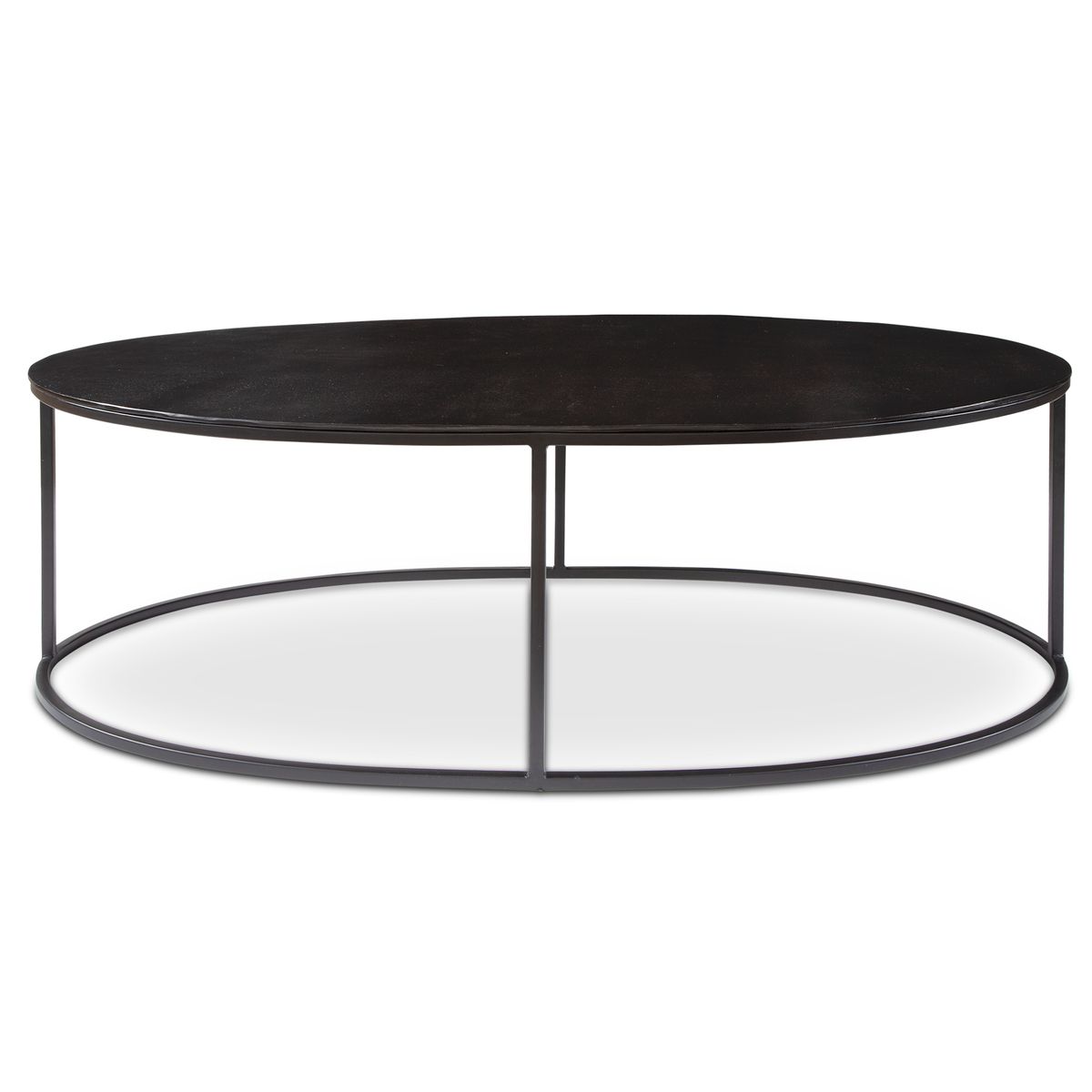 Oval metal coffee table.
