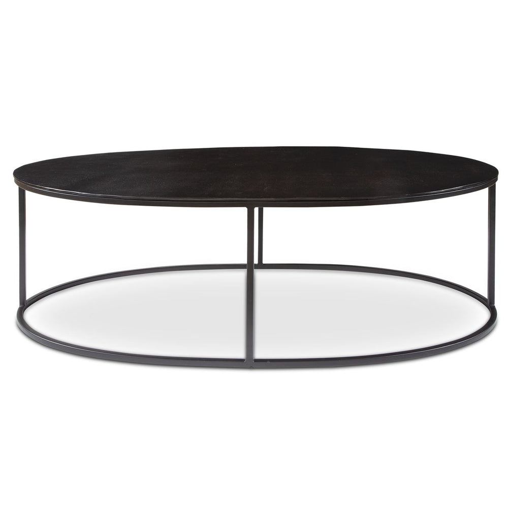 Oval metal coffee table.