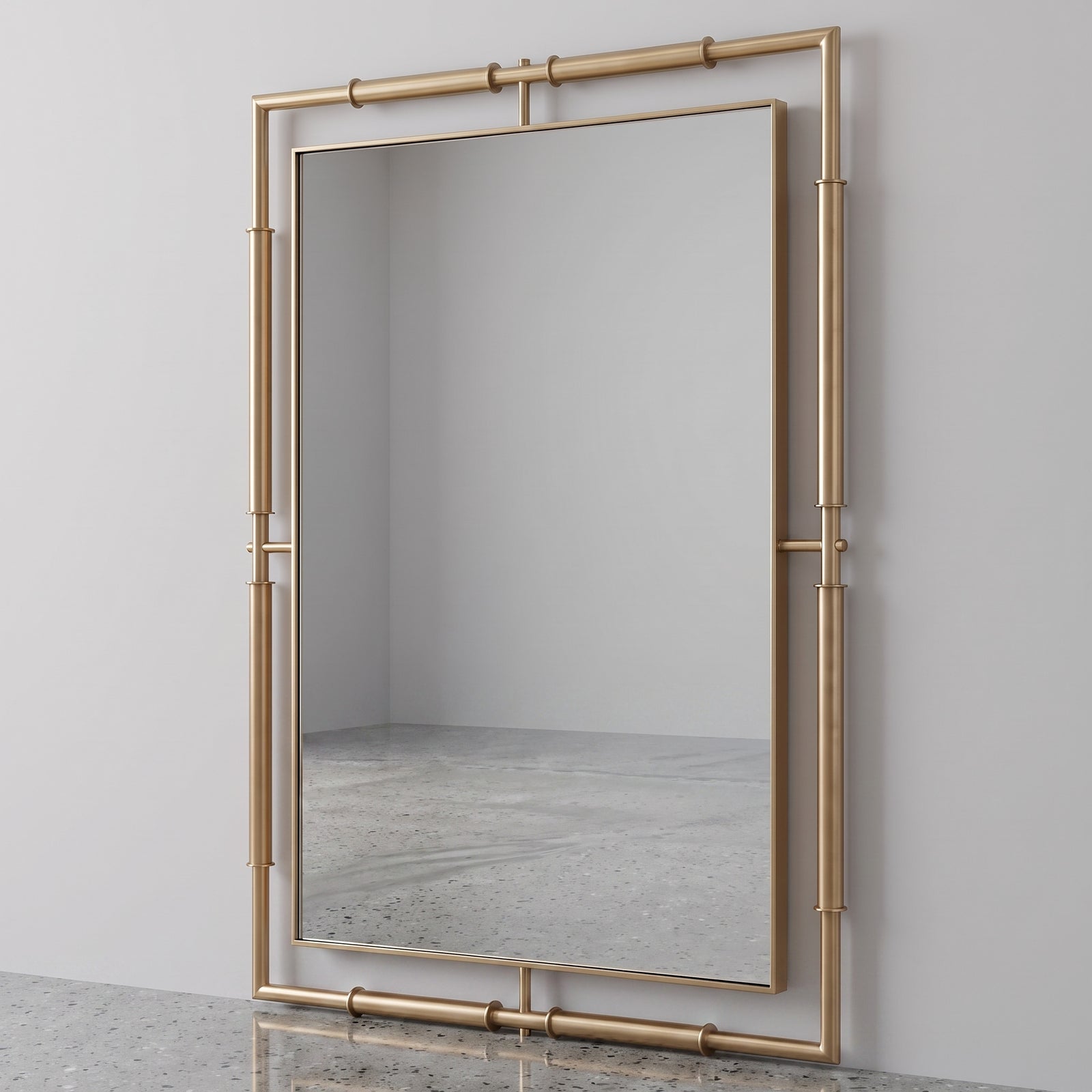 Brass Rectangle Mirror, Modern Industrial, Floating Thin Frame