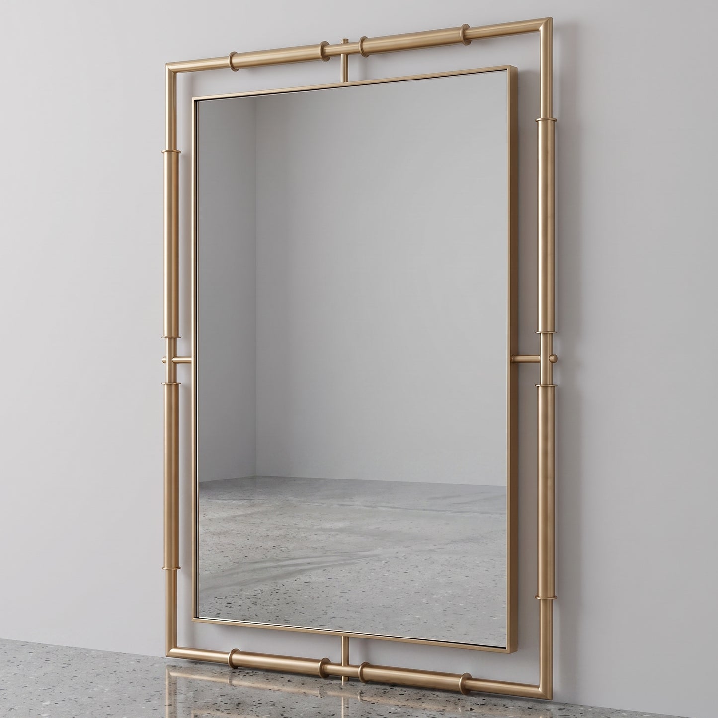 Brass Rectangle Mirror, Modern Industrial, Floating Thin Frame