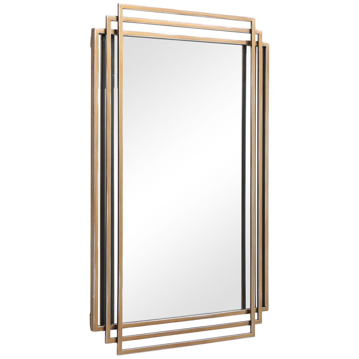 Rectangular mirror with gold frame on a white background
