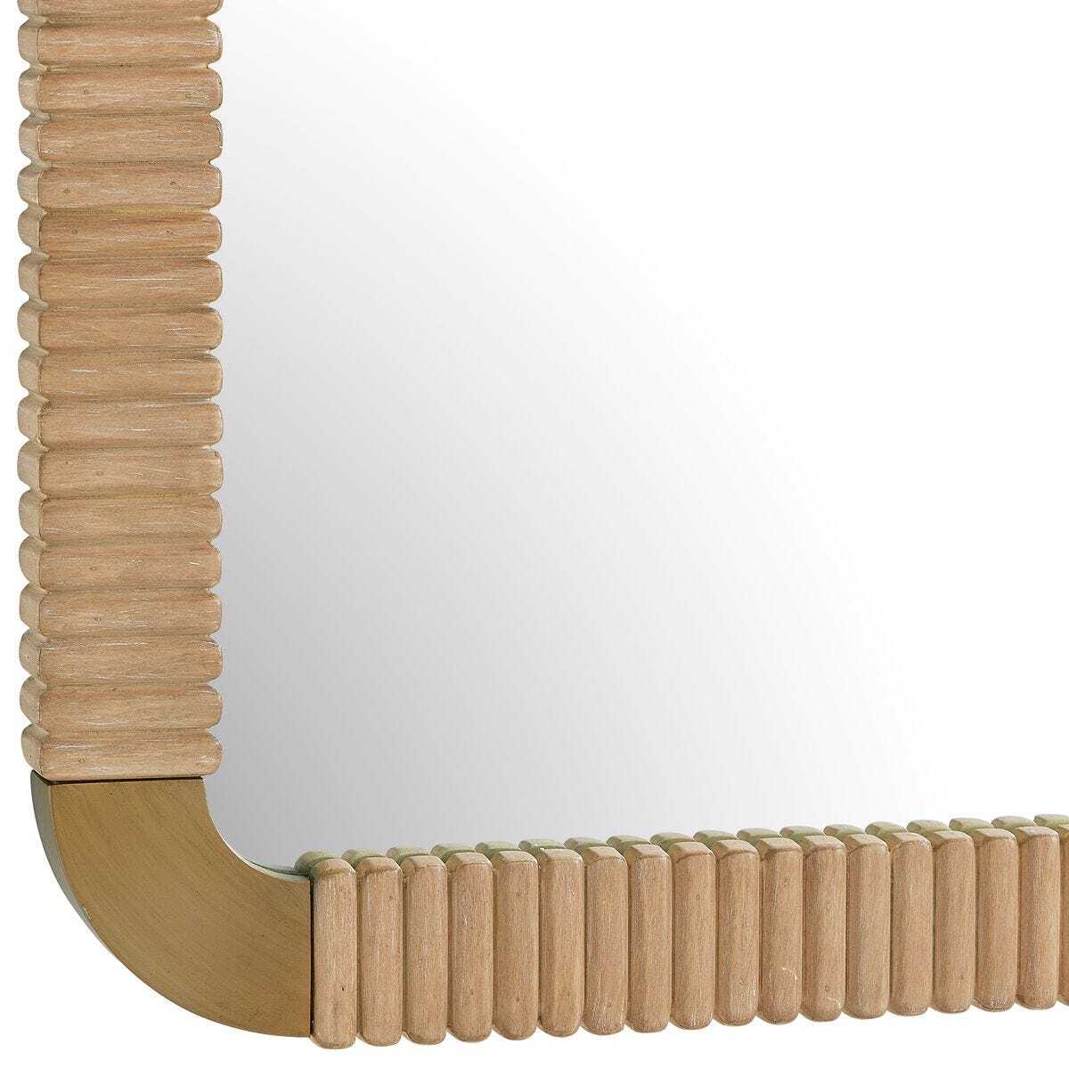Rectangular mirror with a wooden frame on a white background