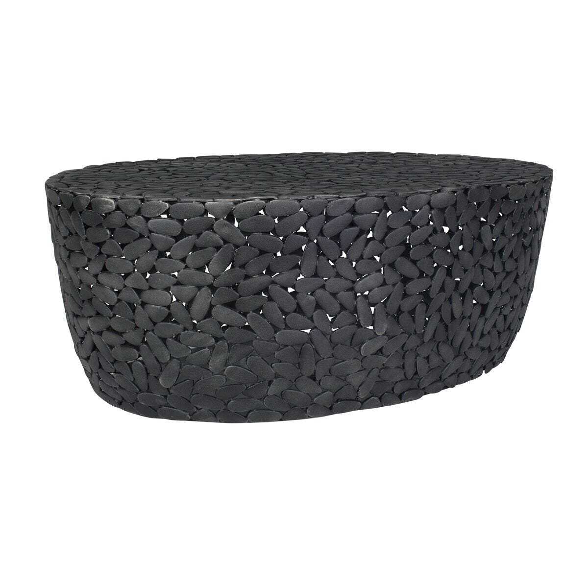 Black woven ottoman on a white background