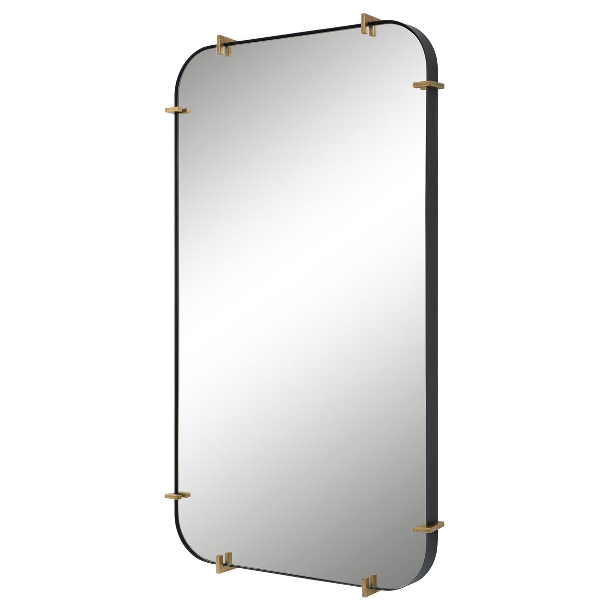 Rectangular mirror with gold frame on a white background