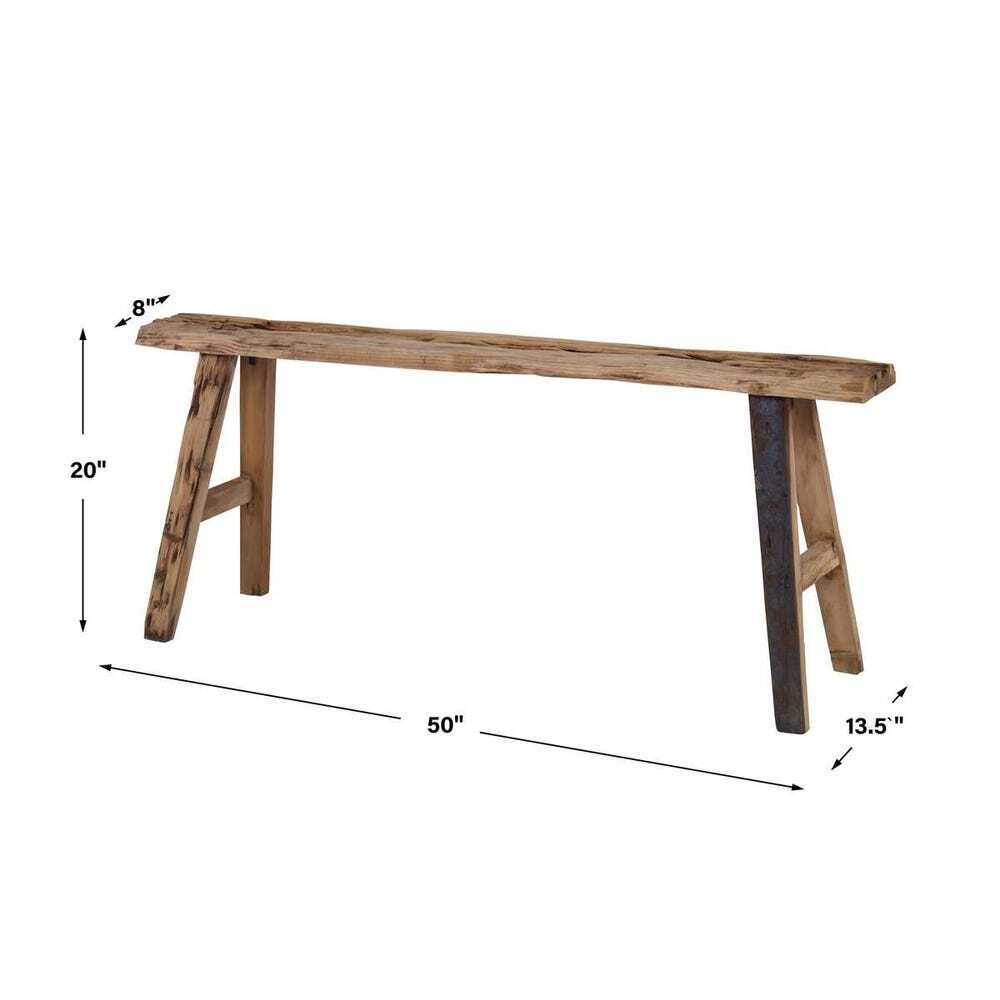 Wooden bench with dimensions labeled on a white background