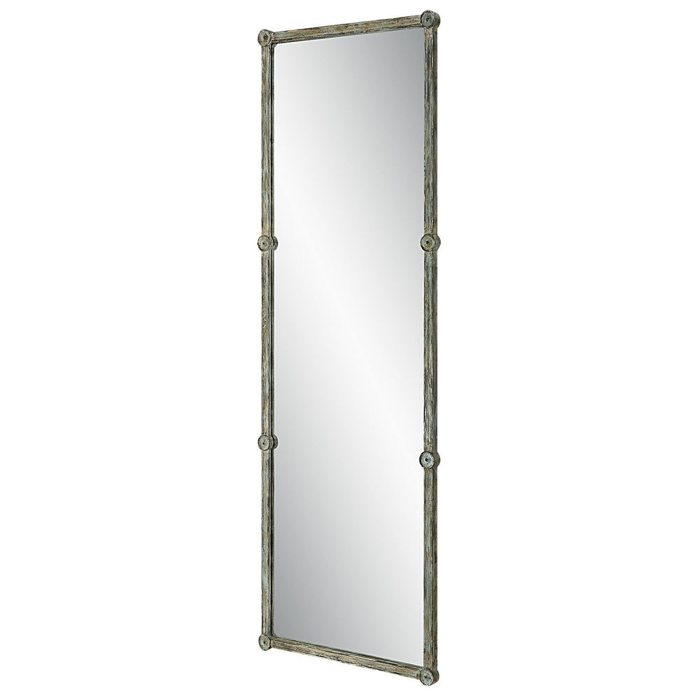 Rectangular mirror with decorative frame on a white background