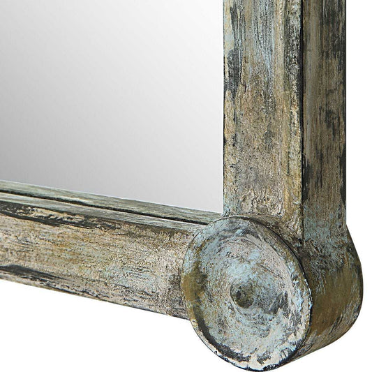 Rectangular mirror with decorative frame on a white background