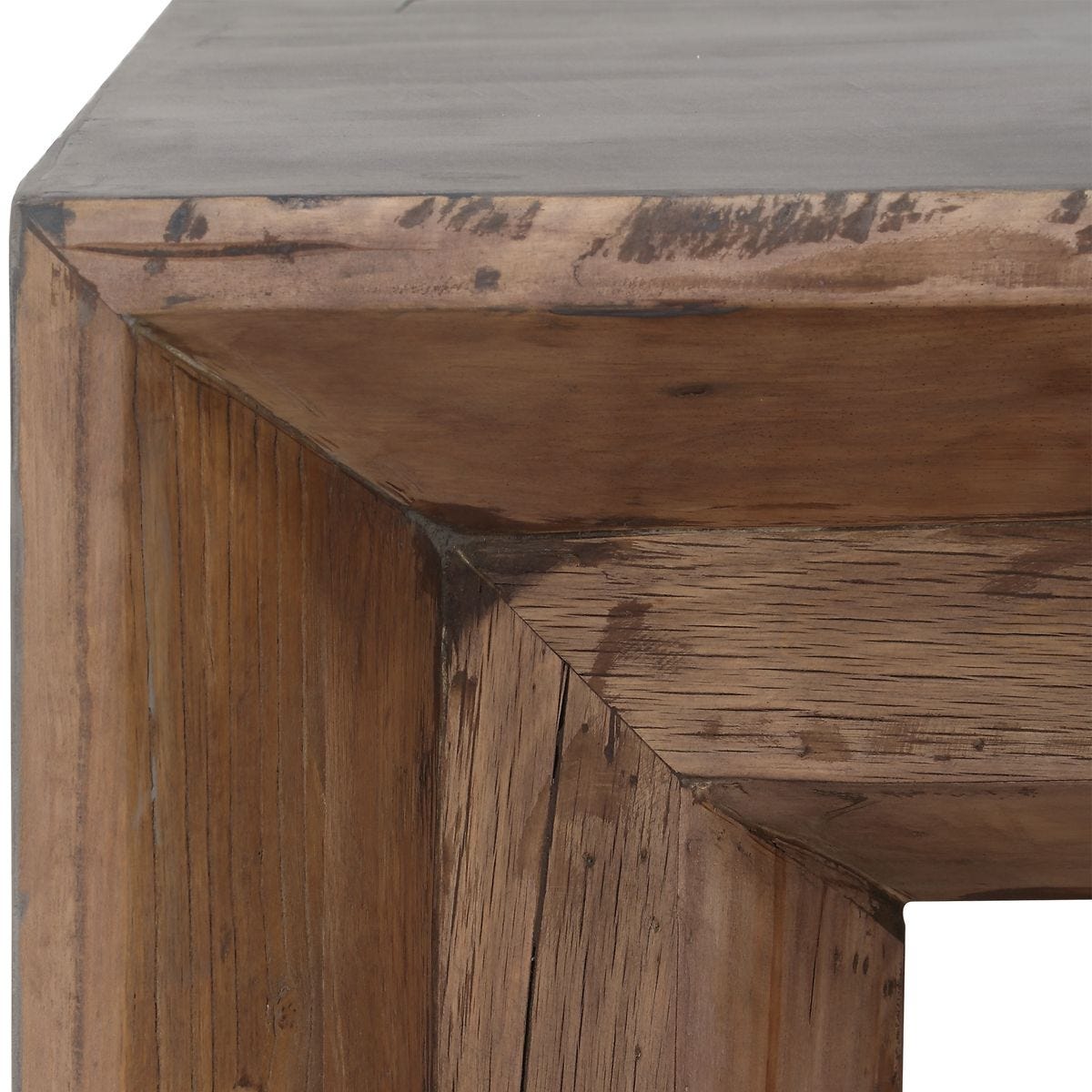 Close-up of a wooden corner with a rustic finish