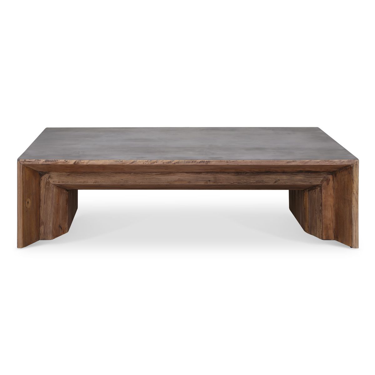 Wooden coffee table with a concrete top on a white background