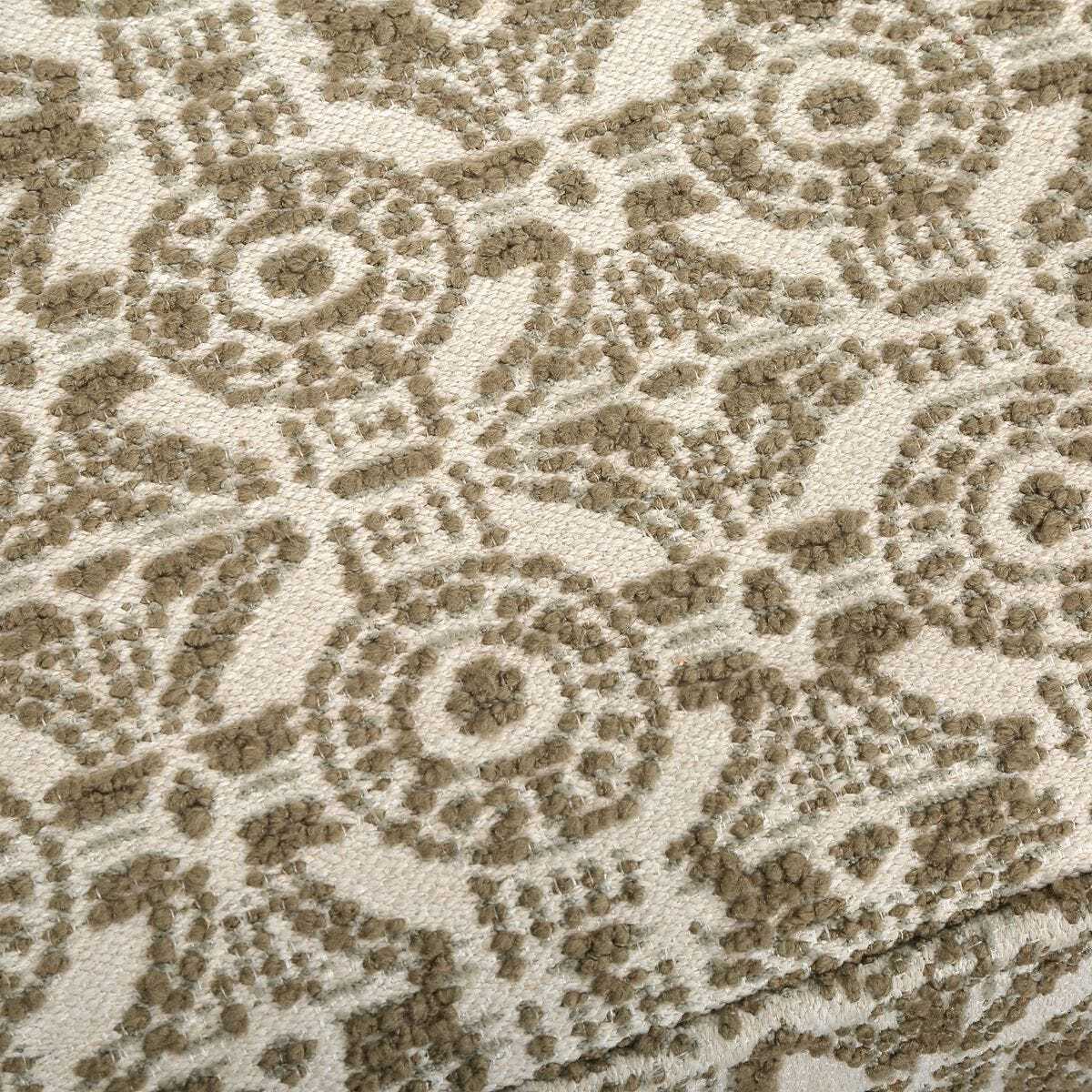 Green fabric and cream boucle.