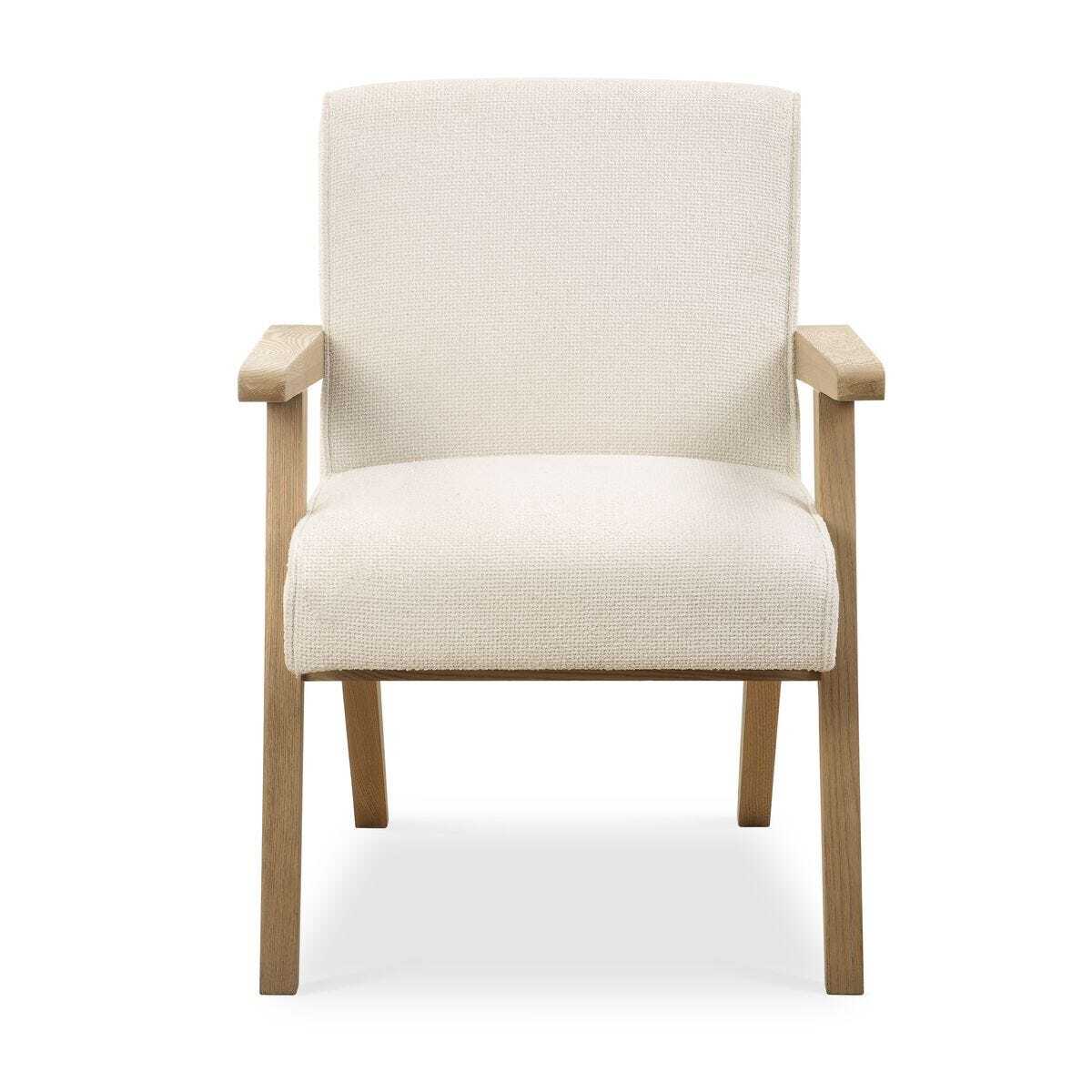 Beige armchair with wooden frame on a white background