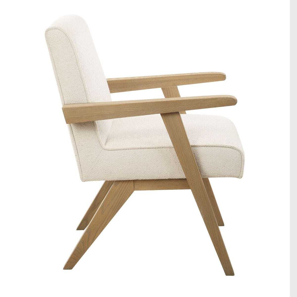 Beige armchair with wooden frame on a white background