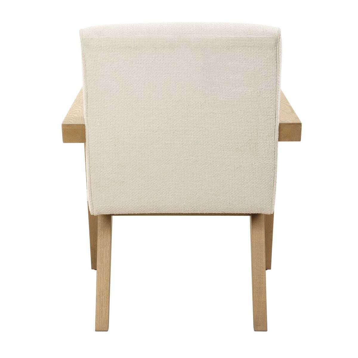 Beige upholstered chair with wooden legs on a white background