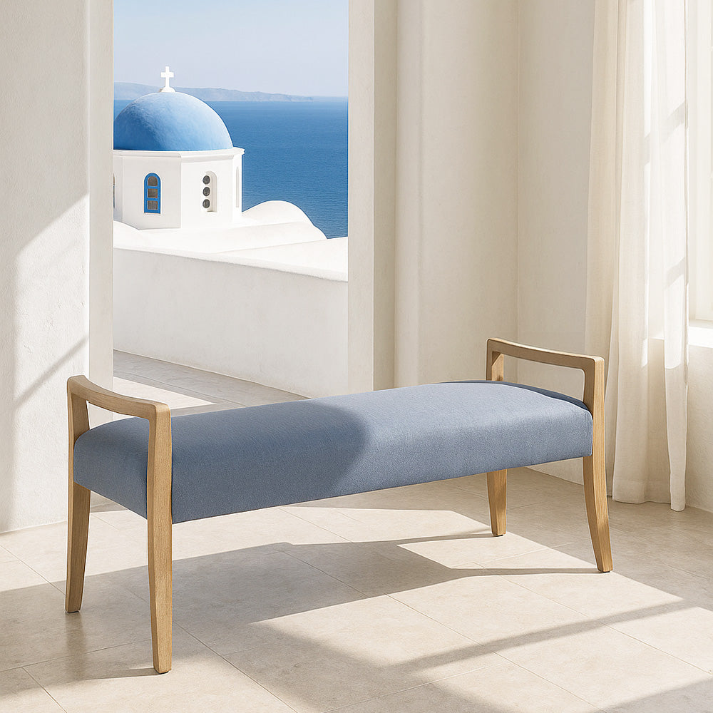 Blue Upholstered Bench.