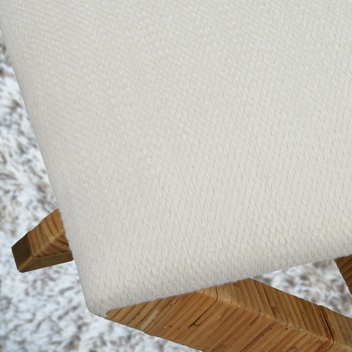 Small Rattan Bench - White Upholstered Seat with Cushion, 48