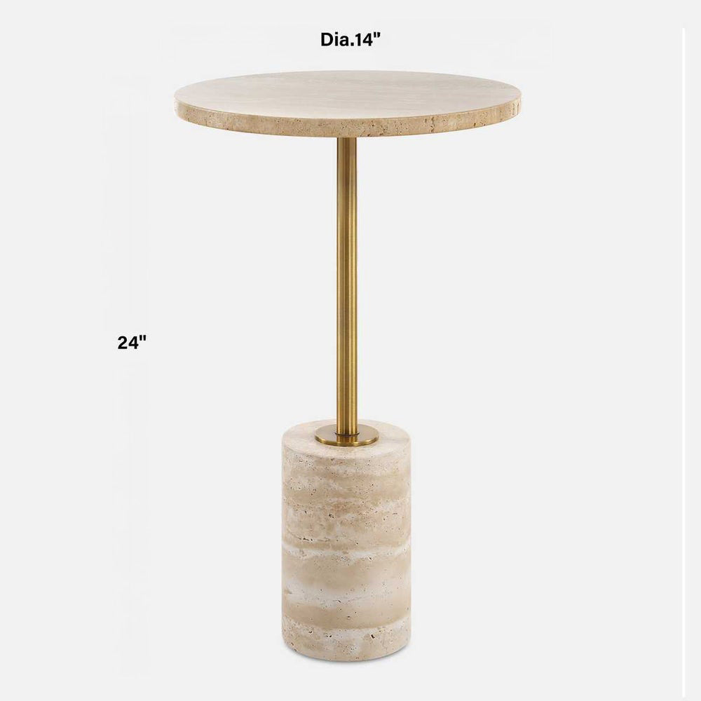 Specifications for Travertine Accent Table.