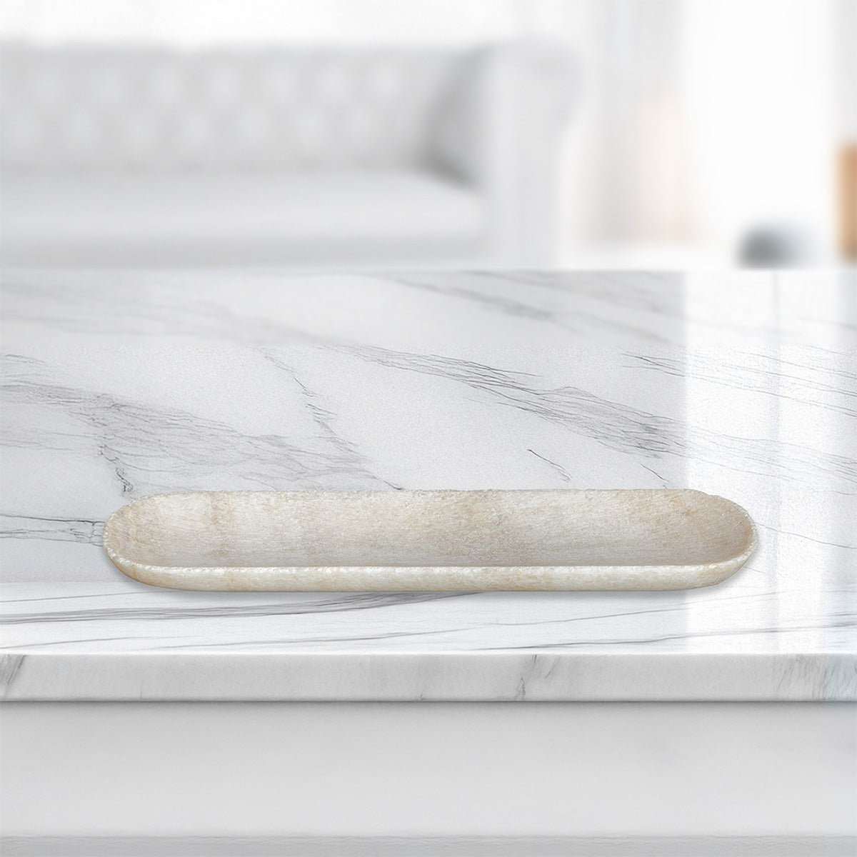 Stone Tray on Coffee Table with White Marble.