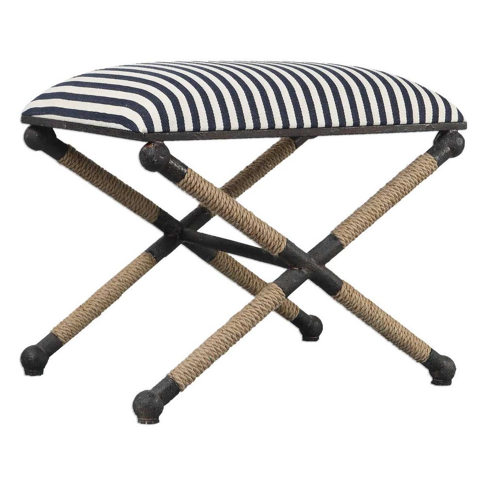 Striped stool with rope legs on a white background