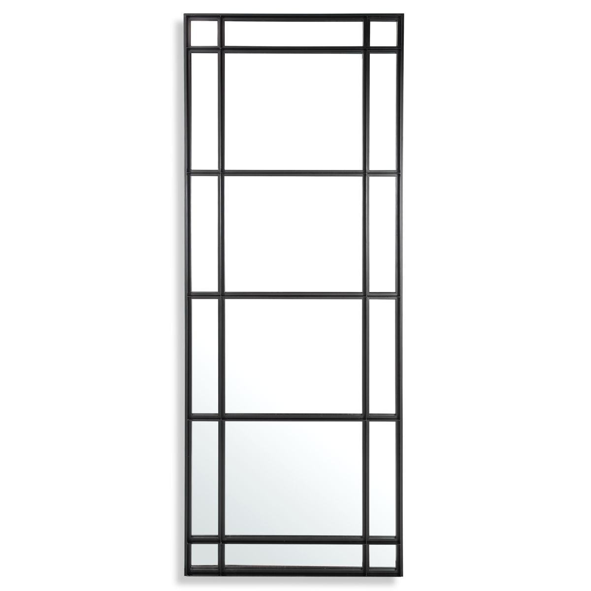 Black rectangular mirror with geometric grid design on a white background