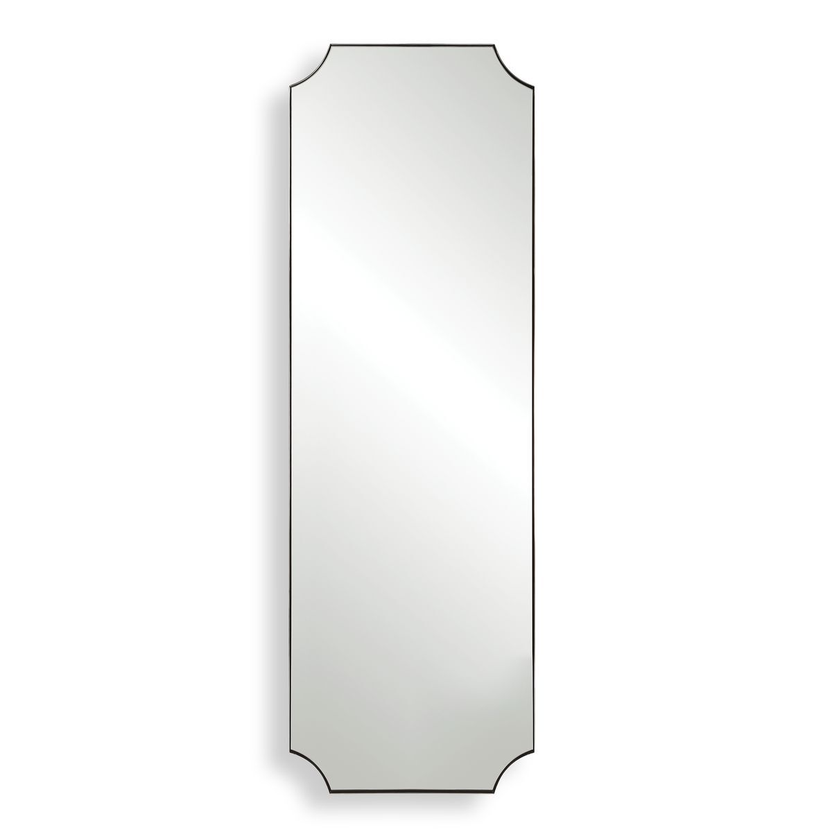Long skinny polished nickel mirror.