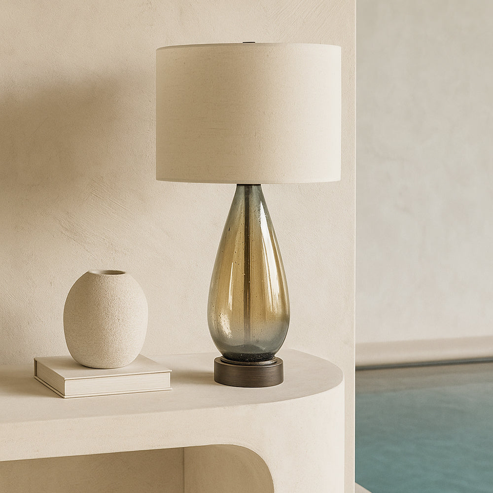 Bronze Glass Teardrop Lamp at Pool.