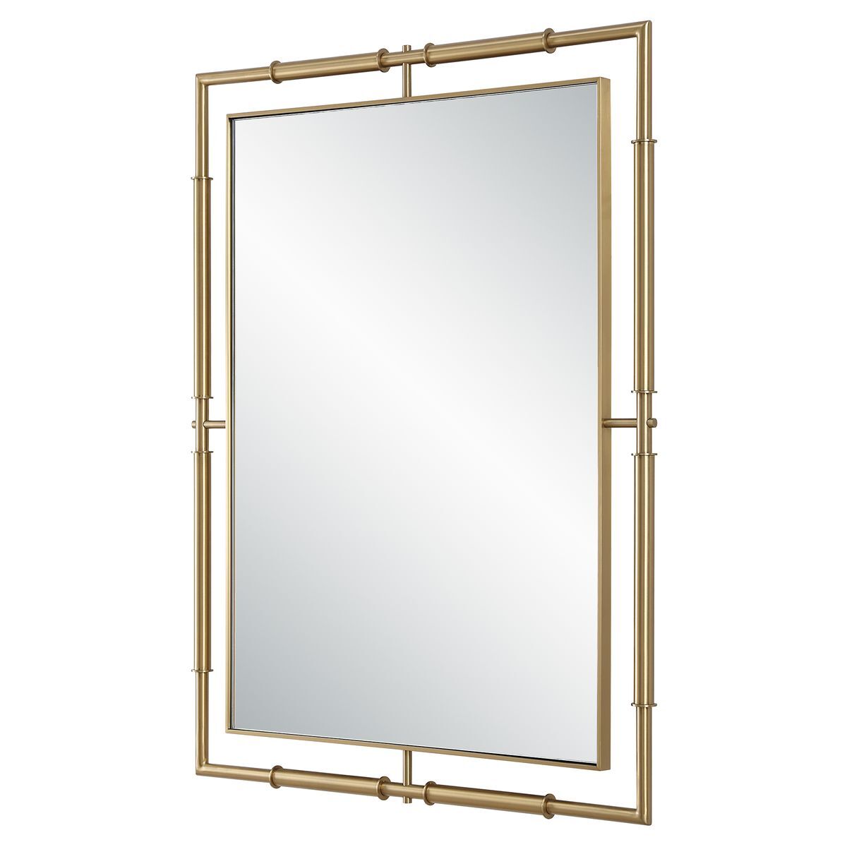 Rectangular mirror with gold frame on a white background