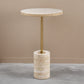 Travertine Drink Table with Brass on Eggshell Background.