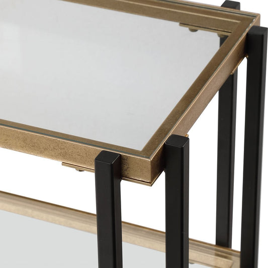 Two tone console table living room.